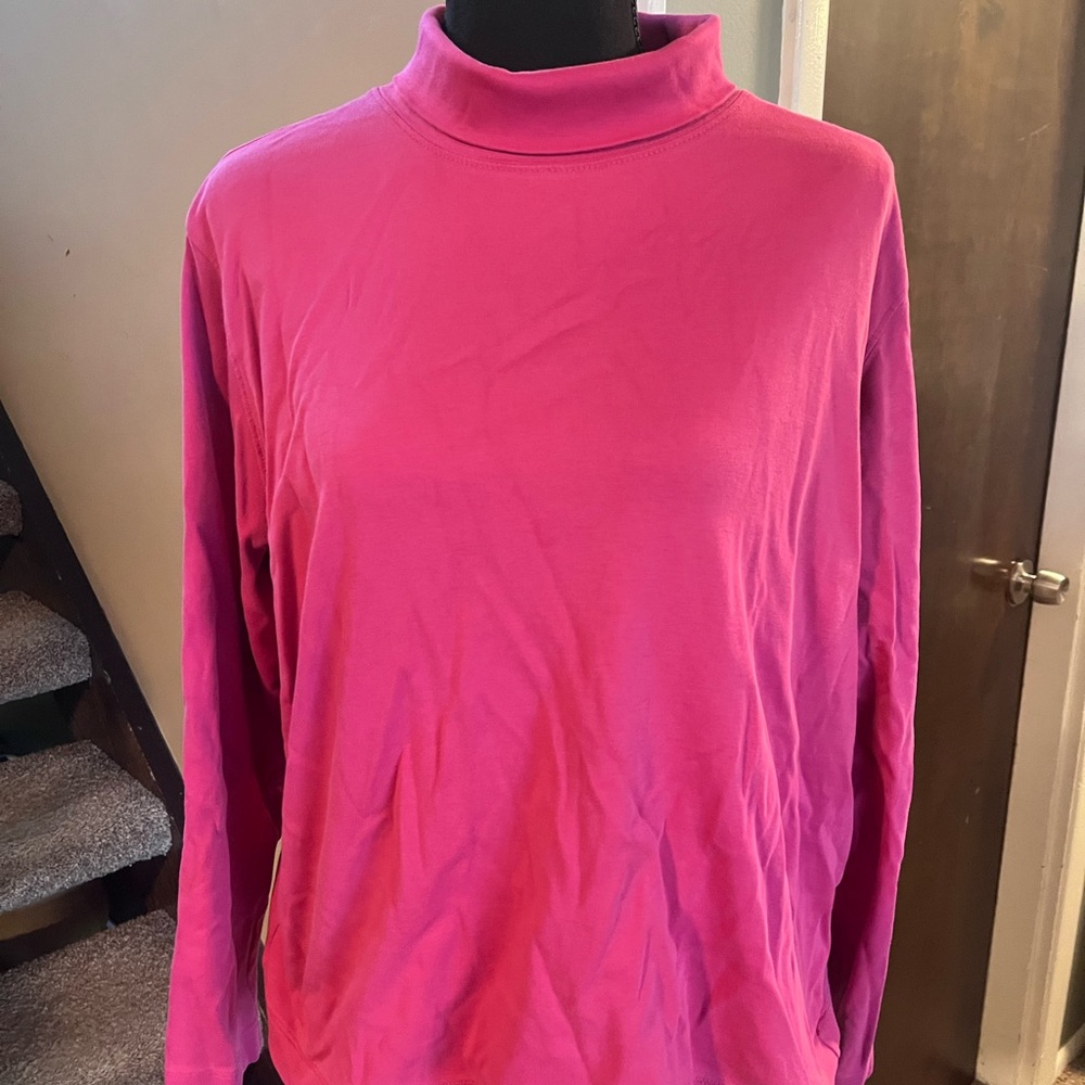 Lands’ End Women’s Bright Pink turtleneck Shirt Top Size Large